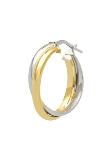 2 Tone Yellow Gold and Silver Hoop Earrings