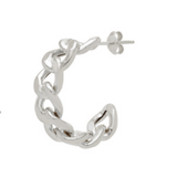 Curb Chain Link Hoop Earrings - Silver