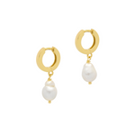 gold Pearl charm drop hoop earrings