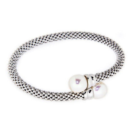 Textured Silver Luxury Weave Pearl Cuff Bangle