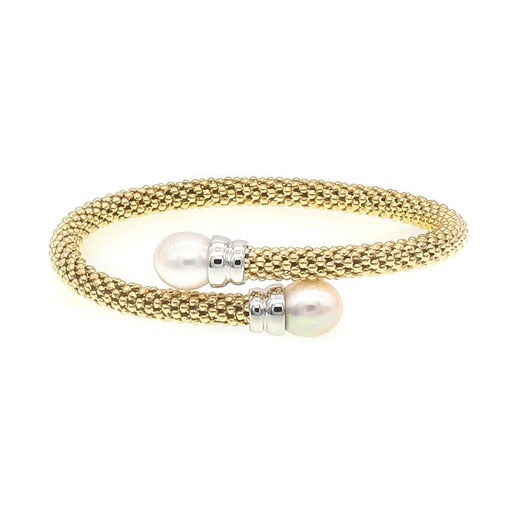 Textured Silver Luxury Weave Pearl Cuff Bangle