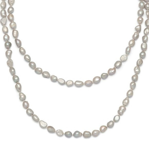 freshwater pearl long grey necklace