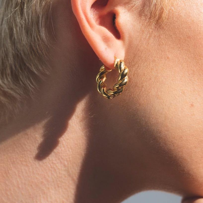 Twisted Gold Frill Hoop Earrings