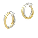 2 Tone Yellow Gold and Silver Hoop Earrings