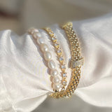 CZ Sparkly Woven Gold Textured Bracelet