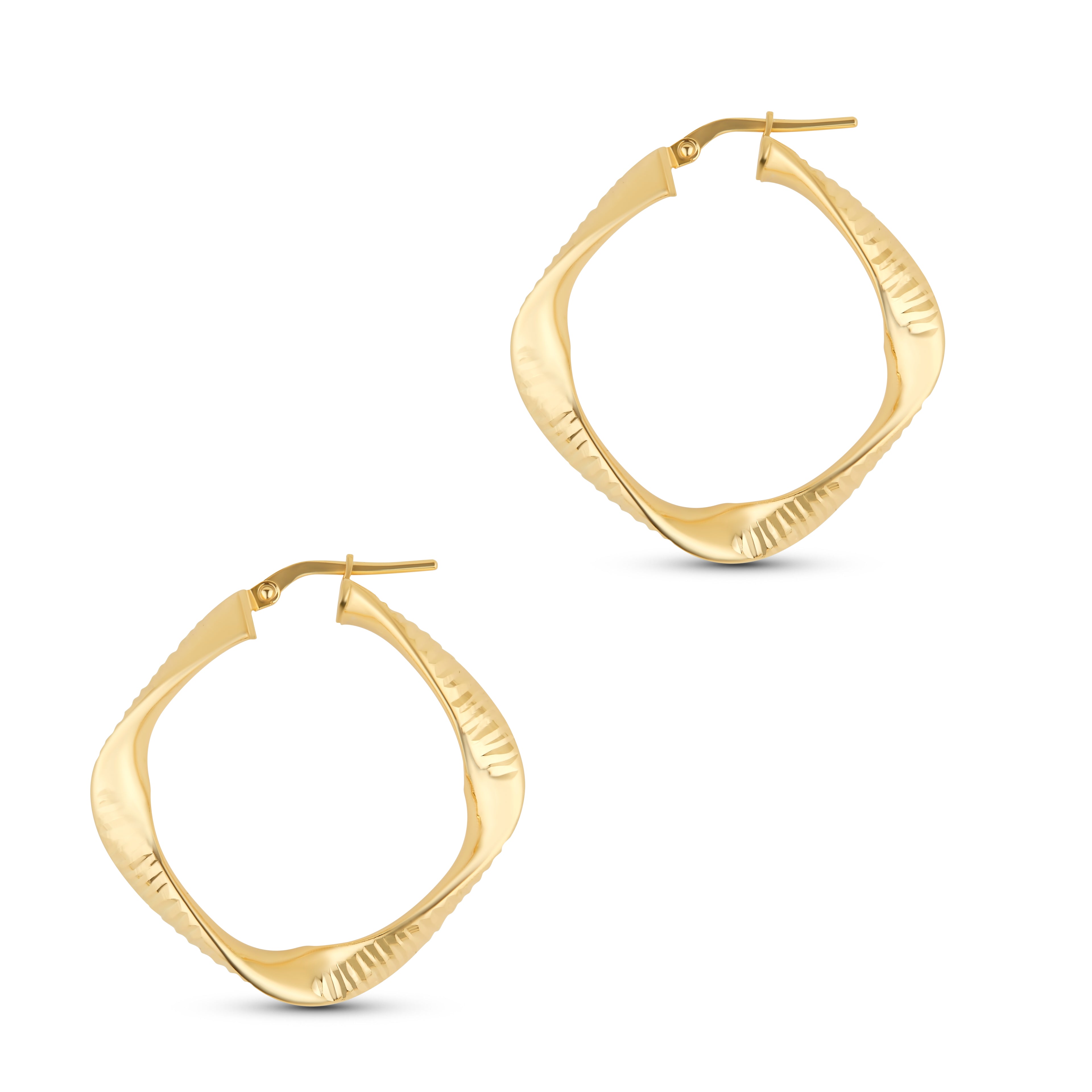 Square Textured Hoops - Gold