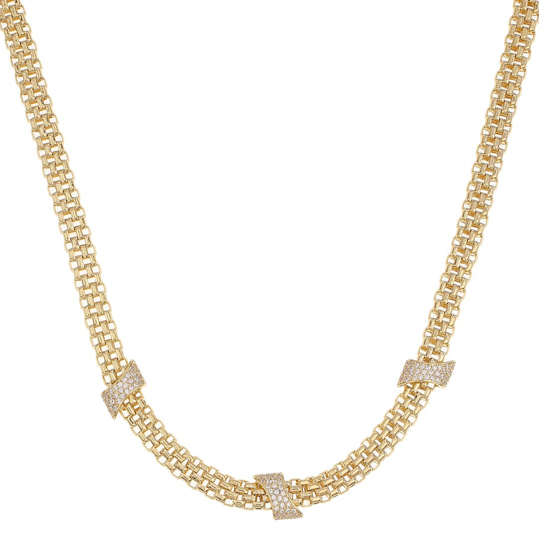 CZ Sparkly Woven Gold Textured Necklace