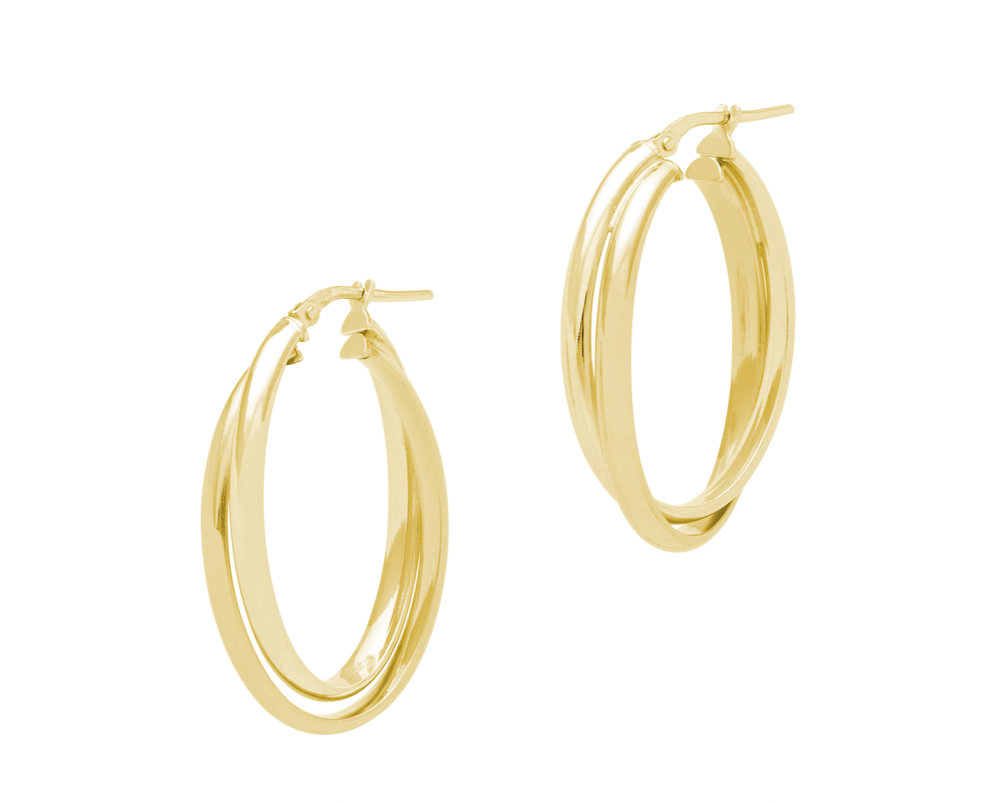 Double Twist Oval Interlocking Gold Hoop Earrings for Women
