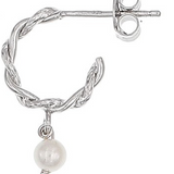 Twist Huggie Earrings with Pearls - Silver