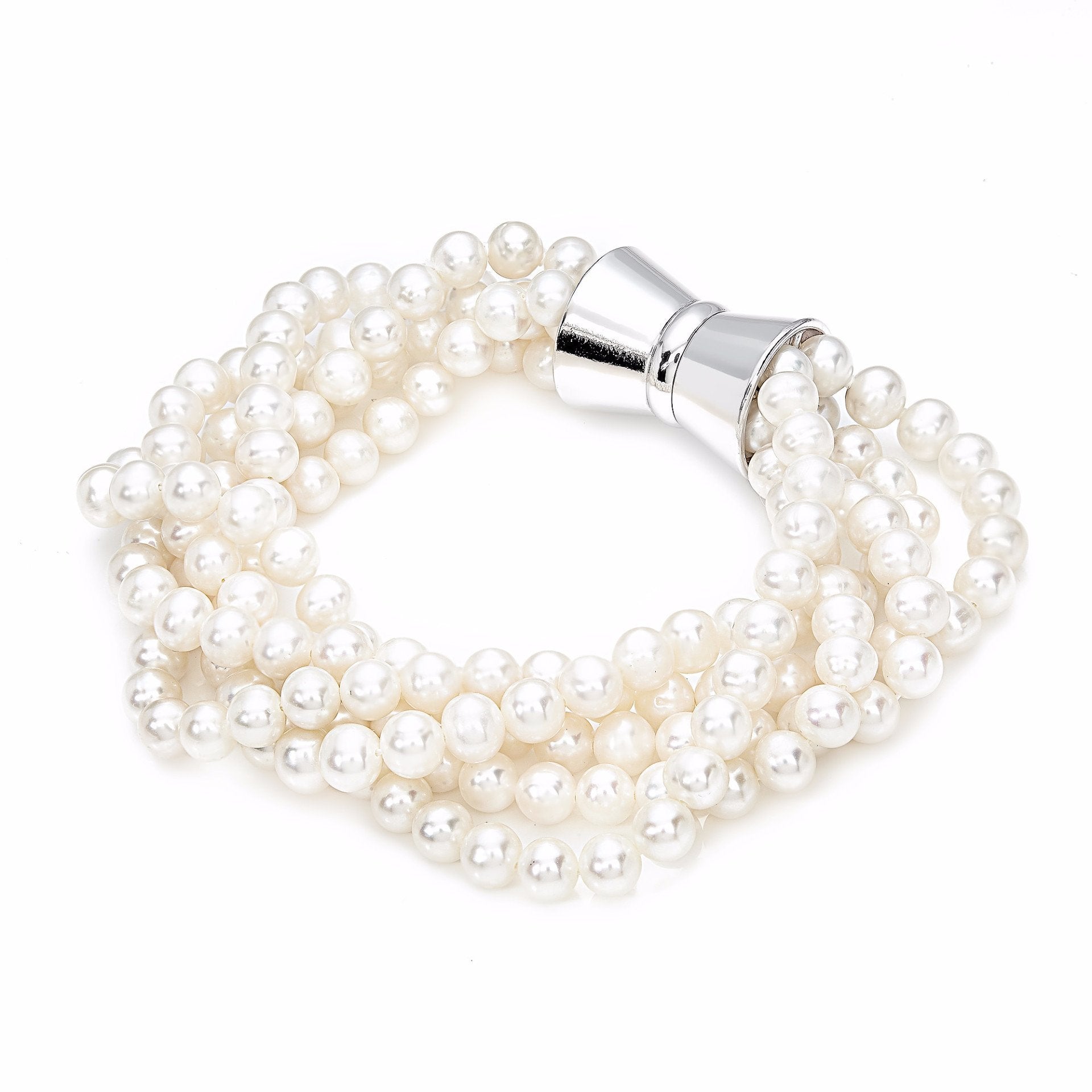Multirow Magnetic Bracelet White Pearls